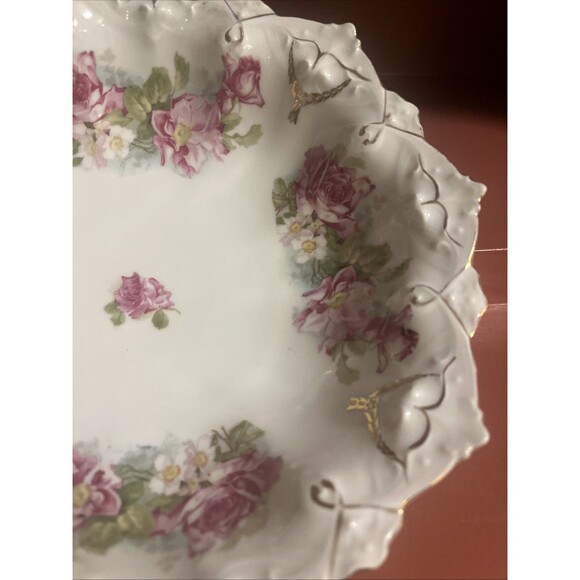 Antique MZ AUSTRIA Hand Painted Bowl Pink Roses Embossed Mold Victorian - Picture 4 of 8